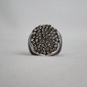 FAC Black&Silver Rhinestone Studded Ring Size 7